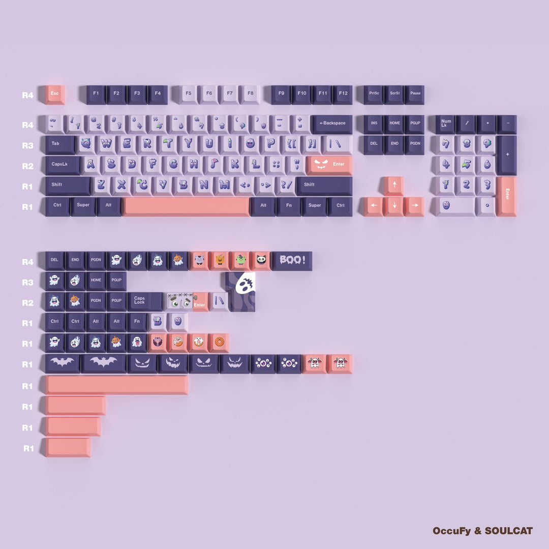 Soul Cat - Cute Ghost | Dye - Sub PBT KeycapsHikari Keys