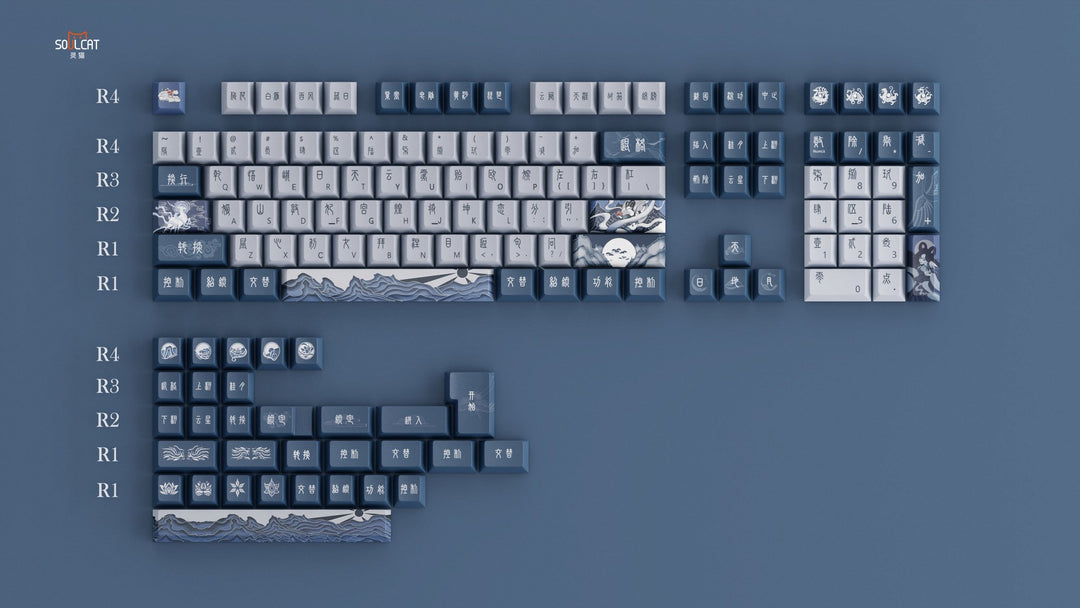 Soul Cat - Indigo Dunhuang | Dye - Sub PBT KeycapsHikari Keys