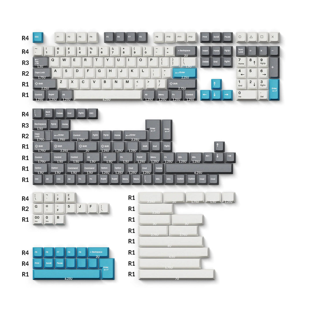 Keychron - Grey, White, and Blue | Double-Shot PBT KeycapsHikari Keys